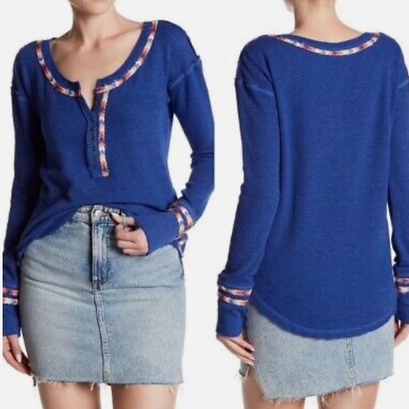 FREE PEOPLE BLUE  THERMAL HENLEY SIZE S - Picture 2 of 10